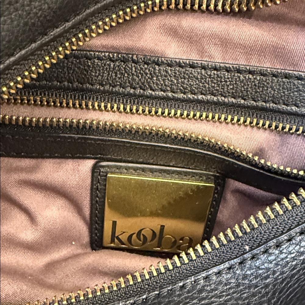 Kooba Black Leather Shoulder Bag with Gold Buckle - Picture 2 of 9